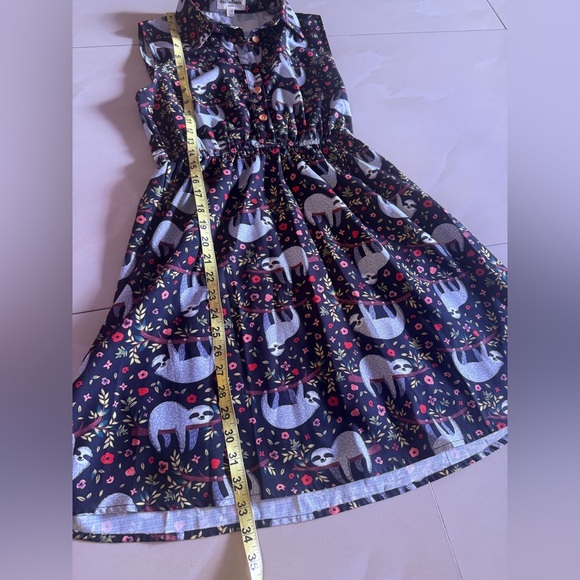 La Vie Lente Sleeveless Sloth Print Shirtdress S/M Quirky Novelty Button Up - Picture 10 of 15